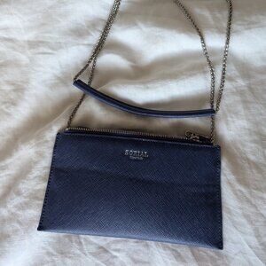 Sorial Blue Mini Crossbody Purse • Chain Strap • Leopard Lining